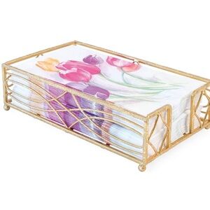 Gold Napkin Holder with Floral Napkins‎